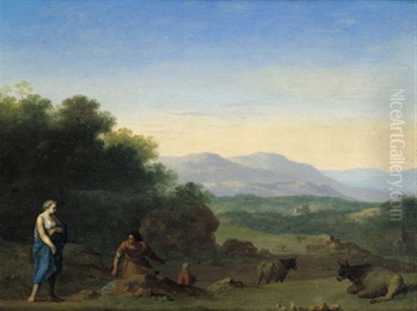 Hirten In Einer Sudlichen Landschaft Oil Painting by Cornelis Van Poelenburgh