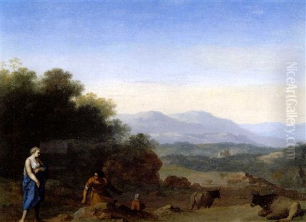 Hirten In Einer Sudlichen Landschaft Oil Painting by Cornelis Van Poelenburgh