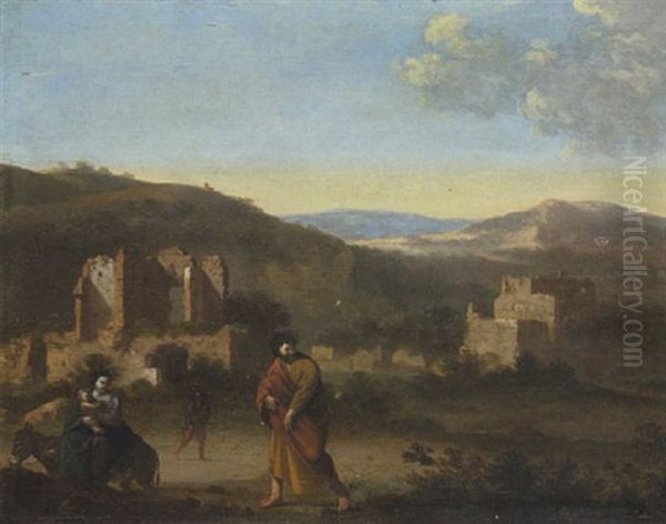 Die Heilige Familie Auf Der Flucht Nach Agypten Oil Painting by Cornelis Van Poelenburgh