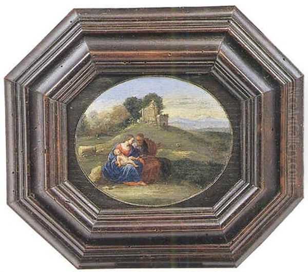 Sacra Famiglia In Un Paesaggio Oil Painting by Cornelis Van Poelenburgh