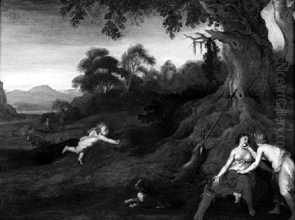 Kallisto Wird Von Jupiter, Der Die Gestalt Der Diana Angenommen Hat, Getauscht Oil Painting by Cornelis Van Poelenburgh