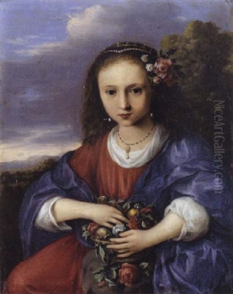 Portrait Of A Girl As Flora Oil Painting by Cornelis Van Poelenburgh