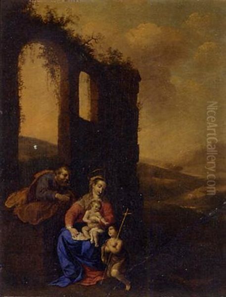 The Holy Family With The Infant Saint John The Baptist, By A Ruin Oil Painting by Cornelis Van Poelenburgh