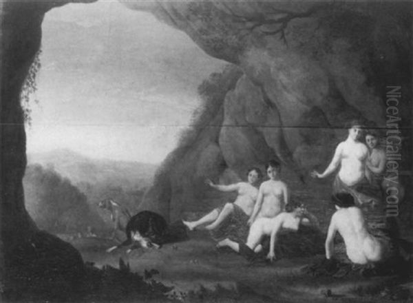 Dianas Nymphen In Der Grotte Oil Painting by Cornelis Van Poelenburgh