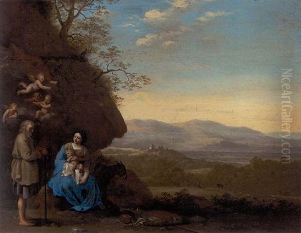 The Rest On The Flight Into Egypt Oil Painting by Cornelis Van Poelenburgh