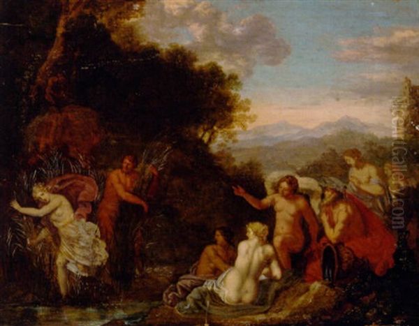 Diana And Her Nymphs Surprised By Satyrs Oil Painting by Cornelis Van Poelenburgh