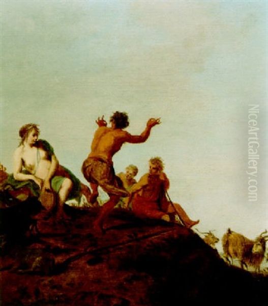 Nymphs And A Satyr In A Landscape Oil Painting by Cornelis Van Poelenburgh