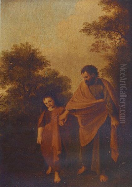 The Christ Child With Saint Joseph Oil Painting by Cornelis Van Poelenburgh