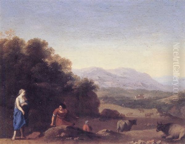 Figures In A Landscape Oil Painting by Cornelis Van Poelenburgh