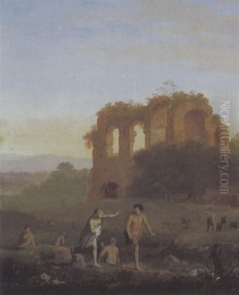 Arkadische Landschaft Mit Ruinen Und Badenden Oil Painting by Cornelis Van Poelenburgh