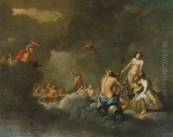 Jupiter Pa Besok Hos Poseidon Oil Painting by Cornelis Van Poelenburgh