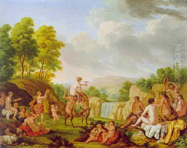 Bacchanal In Einer Idealen Landschaft by Cornelis Van Poelenburgh