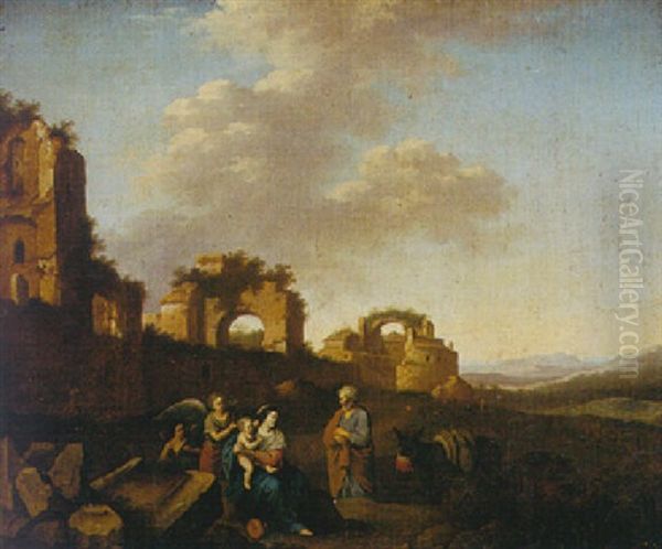 The Rest On The Flight Into Egypt Oil Painting by Cornelis Van Poelenburgh