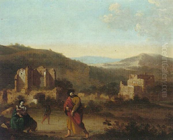 The Flight Into Egypt Oil Painting by Cornelis Van Poelenburgh