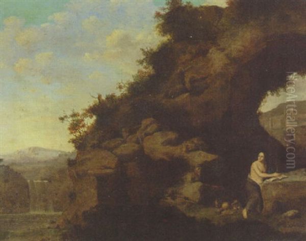 The Penitent Magdalen In A Landscape by Cornelis Van Poelenburgh