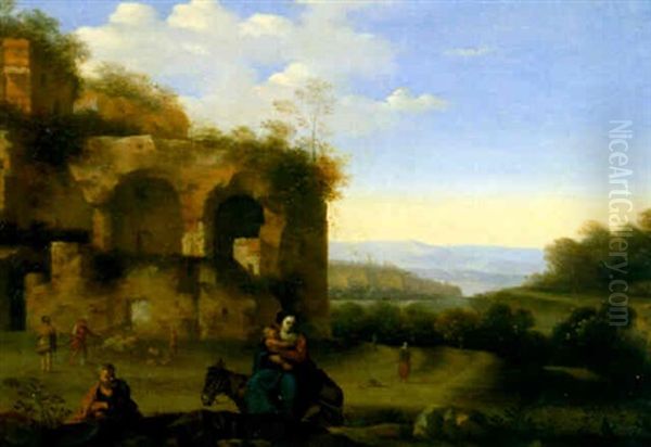 Die Hl. Familie Auf Der Flucht Nach Agypten Oil Painting by Cornelis Van Poelenburgh