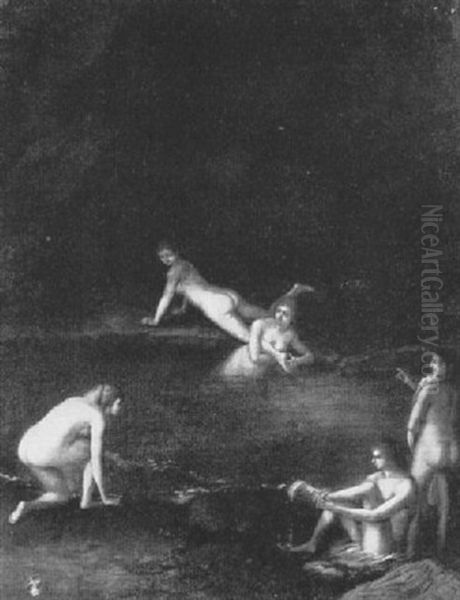 Nymphs Bathing In A Grotto Oil Painting by Cornelis Van Poelenburgh