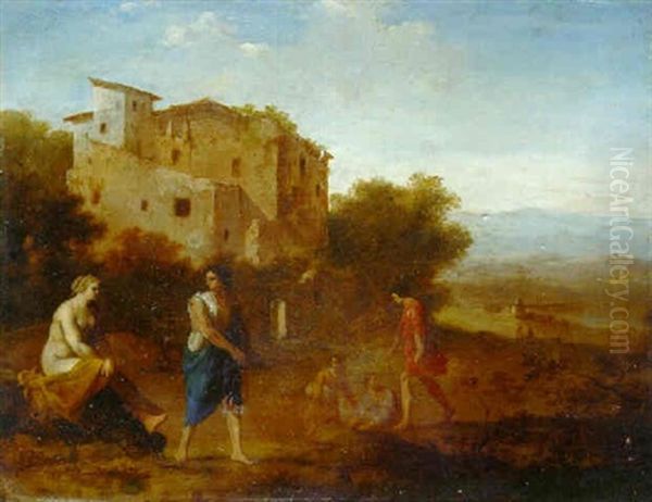 Nymphs In A Landscape Near A Farmhouse Oil Painting by Cornelis Van Poelenburgh