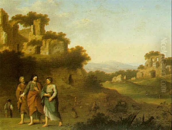 Landscape With Christ On The Road To Emmaus Oil Painting by Cornelis Van Poelenburgh