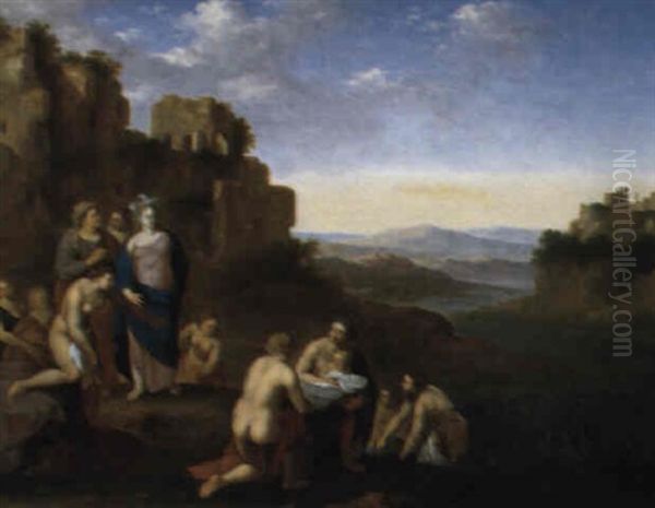 Die Auffindung Des Mosesknaben Oil Painting by Cornelis Van Poelenburgh