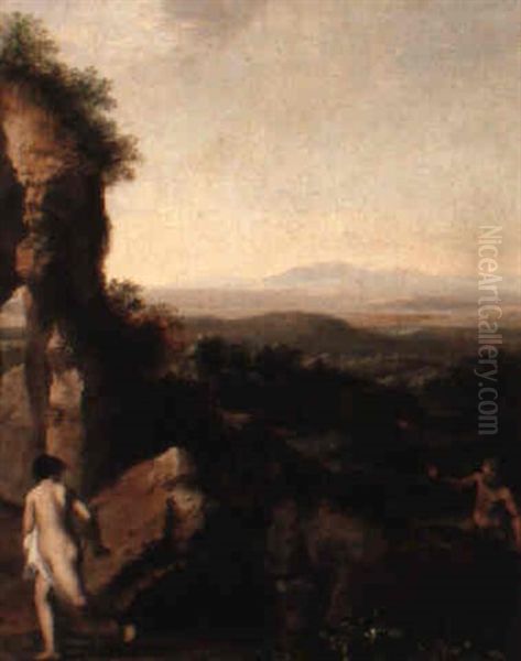 Classical Landscape With A Nymph Pursued By Man Oil Painting by Cornelis Van Poelenburgh