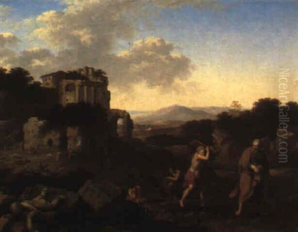 Abramo E Isacco Oil Painting by Cornelis Van Poelenburgh