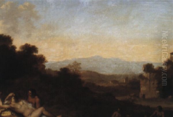 Nymphs And Shepherds In A Landscape Oil Painting by Cornelis Van Poelenburgh