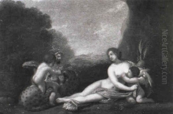 Venus And Putti Playing With A Leopard Oil Painting by Cornelis Van Poelenburgh