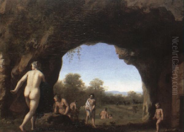 Nymphs Drying Themselves In A Grotto Oil Painting by Cornelis Van Poelenburgh