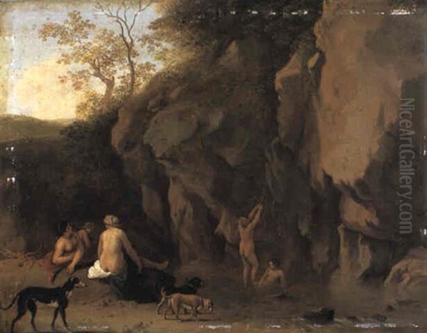 Diana And Her Nymphs Bathing Oil Painting by Cornelis Van Poelenburgh