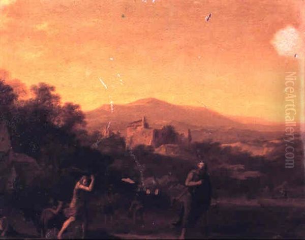 Paysage Classique Avec Abraham Et Son Fils Isaac Partant Pour Le Sacrifice by Cornelis Van Poelenburgh