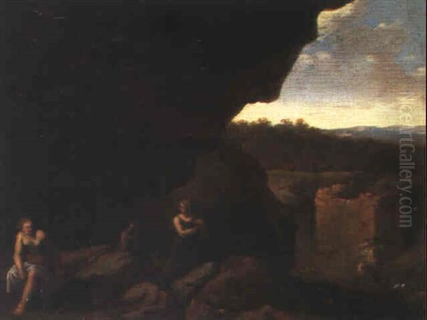 Felsenlandschft Mit Badenden Nymphen Oil Painting by Cornelis Van Poelenburgh