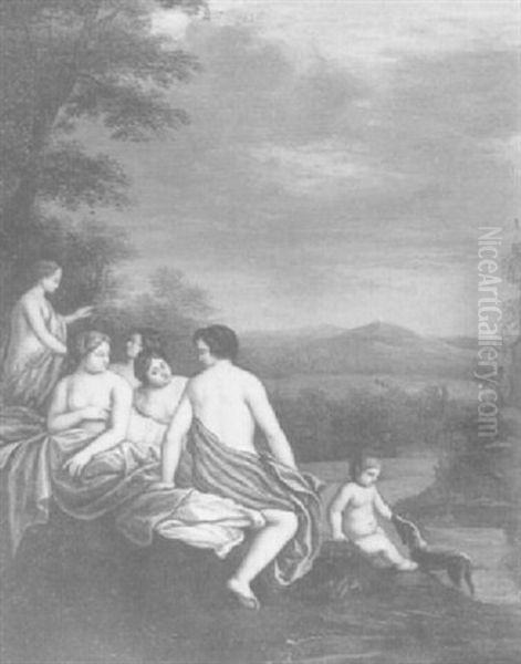 Diana And Her Nymphs Bathing Oil Painting by Cornelis Van Poelenburgh