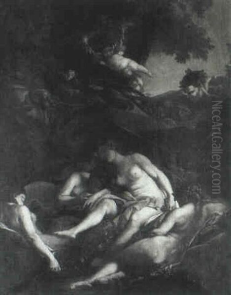 Satyrs Watching Sleeping Nymphs Oil Painting by Cornelis Van Poelenburgh