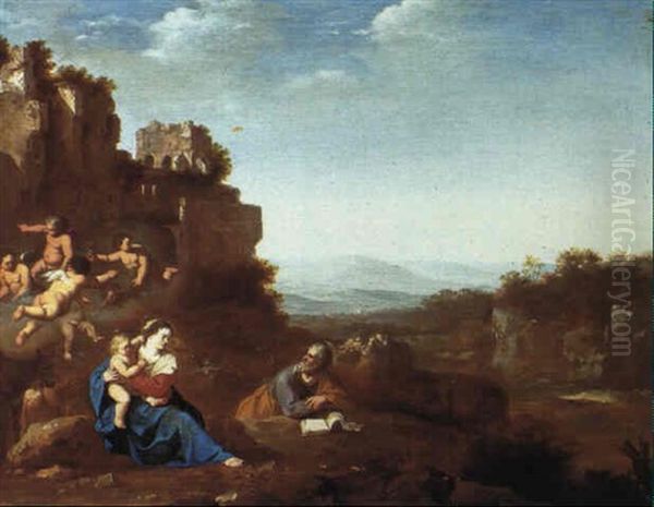 Die Ruhe Auf Der Flucht Nach Agypten Oil Painting by Cornelis Van Poelenburgh