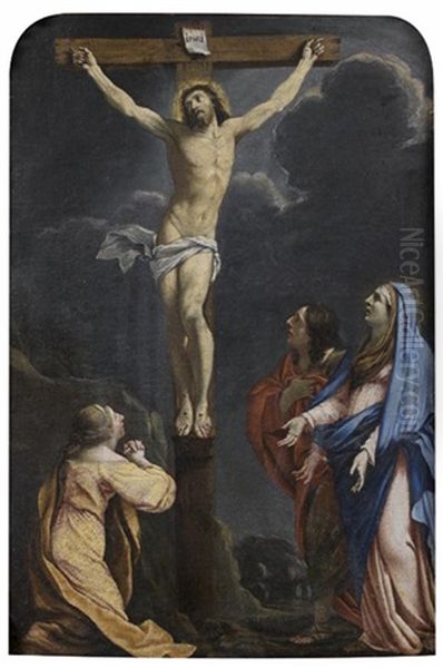 Crucifixion Entre Sainte Madeleine, La Vierge Et Saint Jean L'evangeliste by Charles Poerson