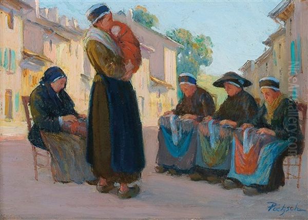 Les Brodeuses A Yssingeaux Oil Painting by Gustave Poetzsch