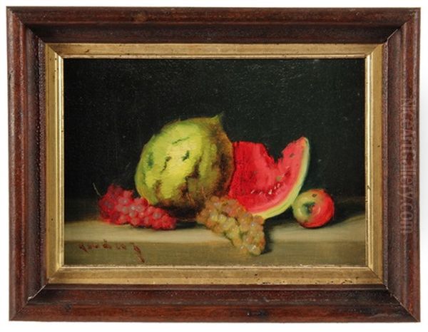 Still Life With Watermelon, Grapes And Apple Oil Painting by Julius (Gyula) Pogany