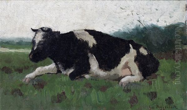 A Cow Oil Painting by Geo Poggenbeek