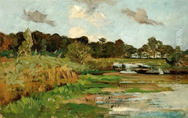 River Landscape Oil Painting by Geo Poggenbeek