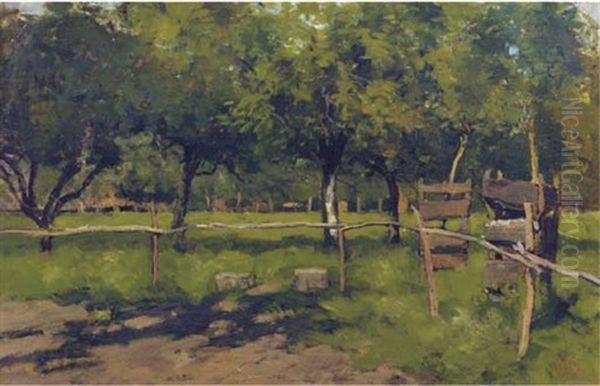 A Rickety Fence Oil Painting by Geo Poggenbeek