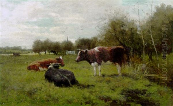 Dutch Pasture Oil Painting by Geo Poggenbeek