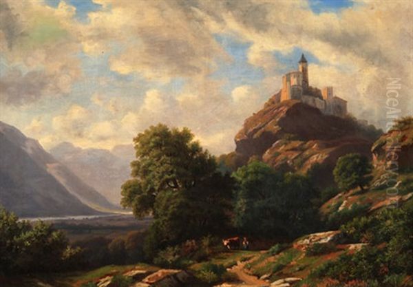 Blick Auf Das Rhonetal Und Die Burg Valeria Ob Sitten Oil Painting by Francois Poggi