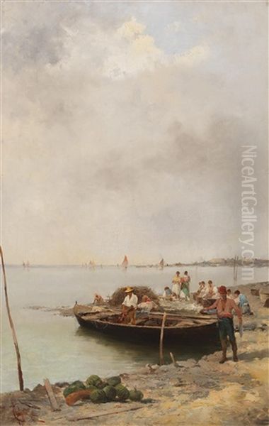 In The Venetian Lagoon Oil Painting by Giuseppe Pogna