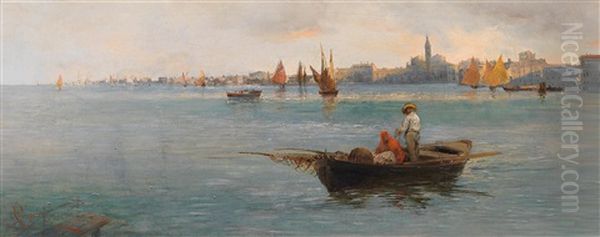 In The Venetian Lagoon Oil Painting by Giuseppe Pogna