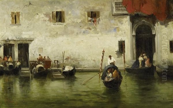 An Einem Kanal In Venedig Oil Painting by Giuseppe Pogna