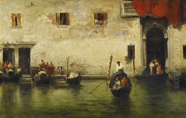 An Einem Kanal In Venedig Oil Painting by Giuseppe Pogna