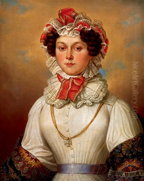 Portrait Of An Aristocratic Woman Oil Painting by Leopold Poehacker