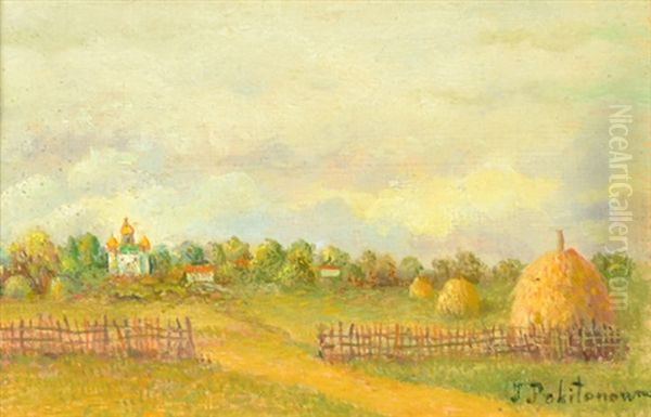 Landscape With Onion Dome In The Distance Oil Painting by Ivan Pohitonov