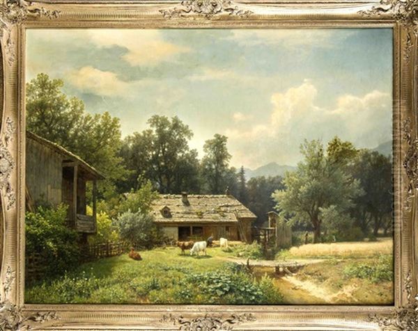 Bauerngehoft In Sommerlandschaft Oil Painting by Hermann Pohle the Elder